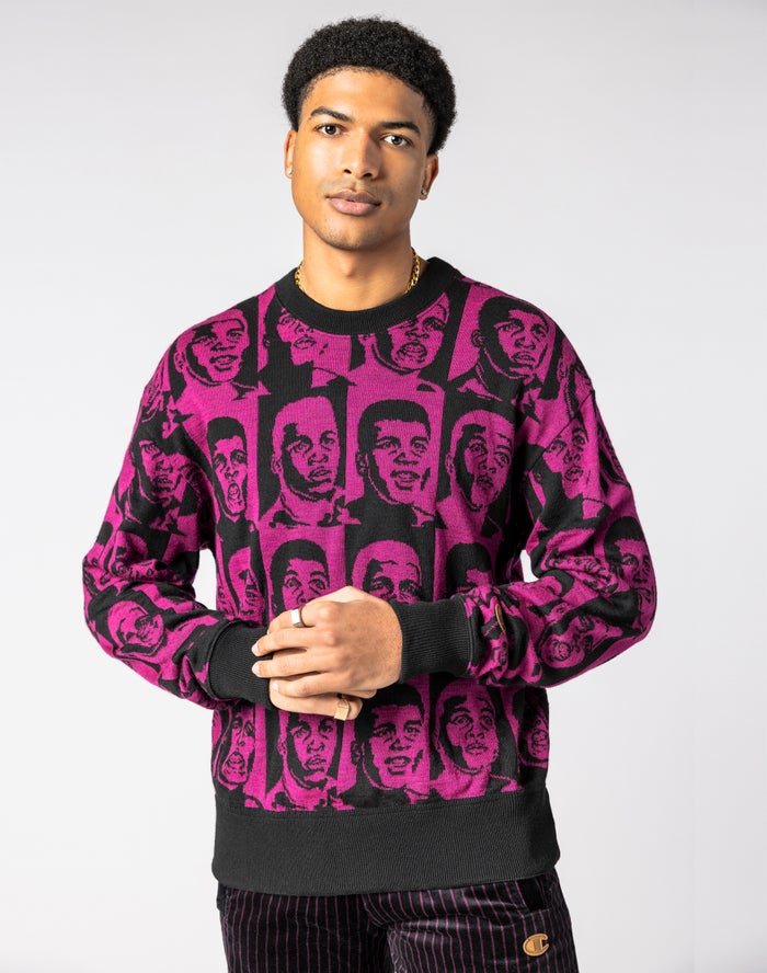 Champion Mens Sweatshirt NZ - Muhammad Ali™ Cashmere-Blend Sweater By Don C Black/Pink ( 8217-DXBMW